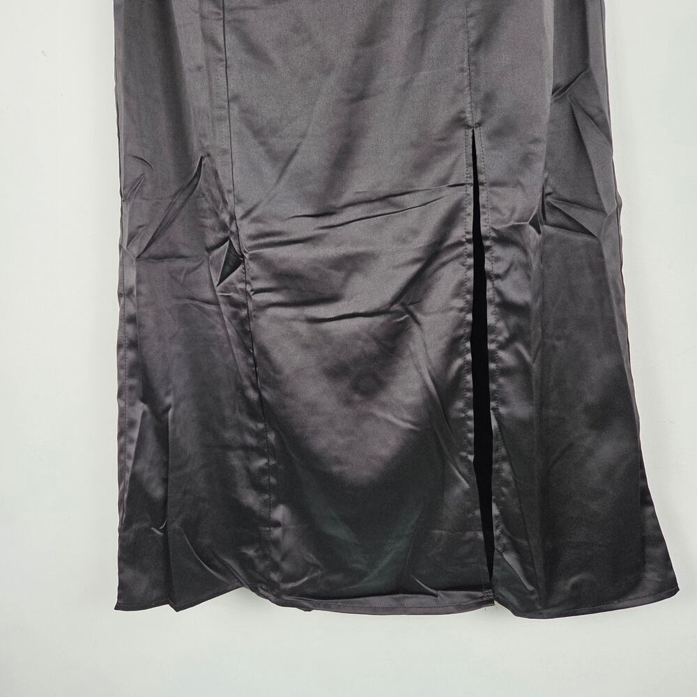 Leche Black Satin Baby Doll Sweetheart Neckline Midi Slip Dress Size Medium Sexy - Picture 3 of 10